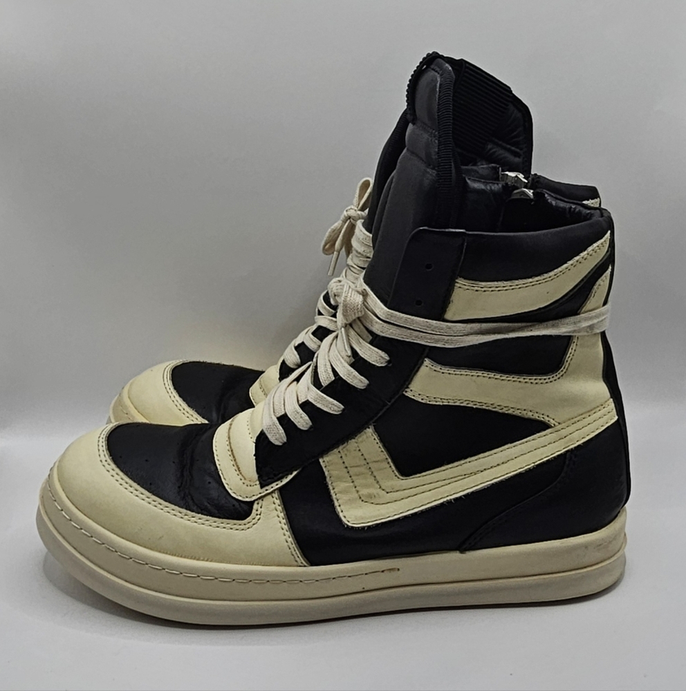 Rick Owens Black and Cream High-Top Sneakers